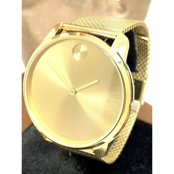 Movado Men's Watch 3600833 Bold Gold Dial Swiss Quartz Steel 42mm Mesh Band - Picture 1 of 13